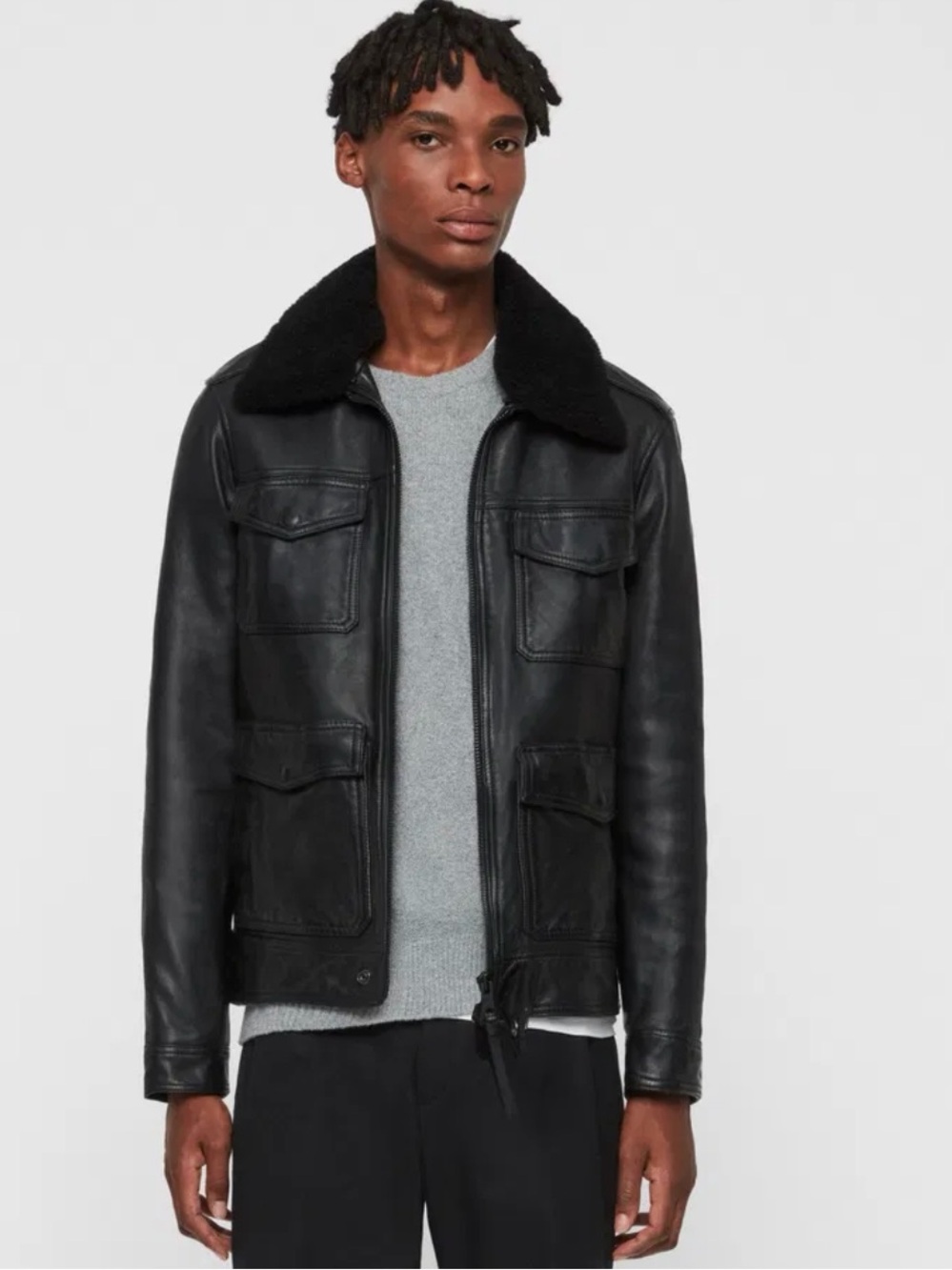 AllSaints Castle Leather Jacket Black XXL Like New